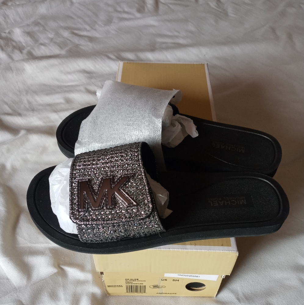 "New" Michael Kors MK Slides Glitter Mesh